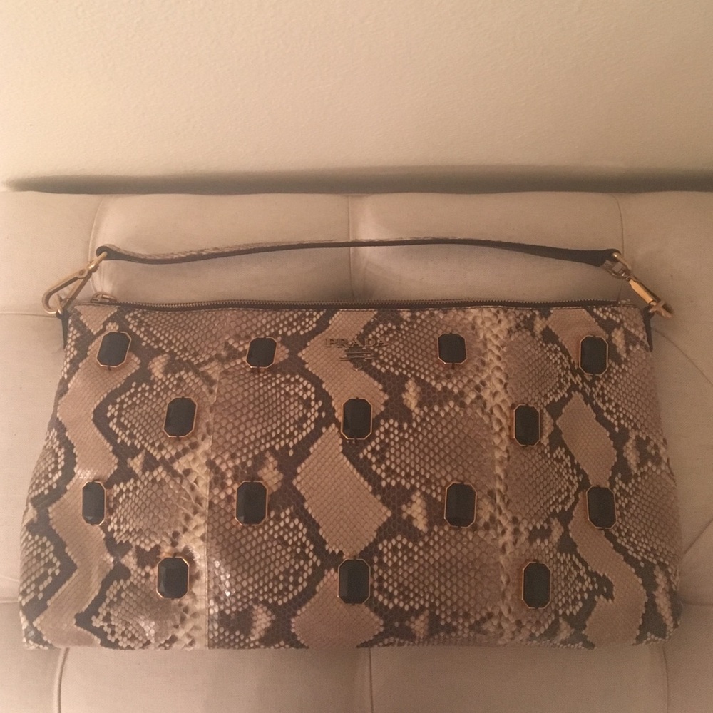 Prada Snakeskin Pattern Clutch - Brown and Black